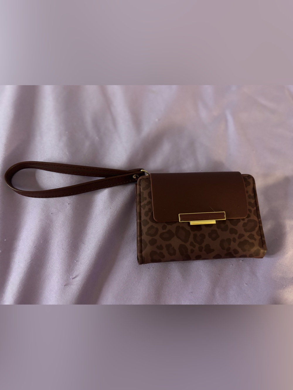 Brown Leopard Print Wristlet Clutch